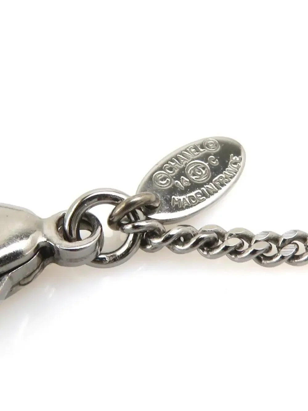 Auth Chanel Cc Logo Necklace Gunmetal #293550C41B